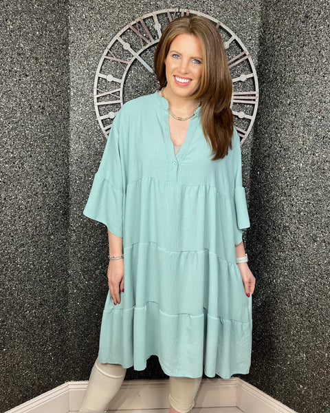 Tilly Tunic Dress in Sage Green (Size 16-24)