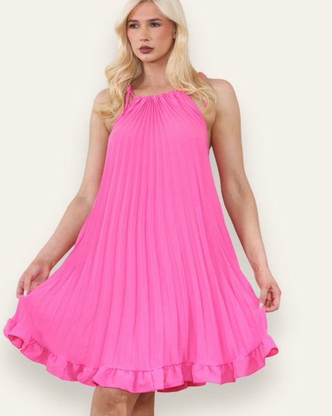 Laura Pleated Dress in Pink (8-18)