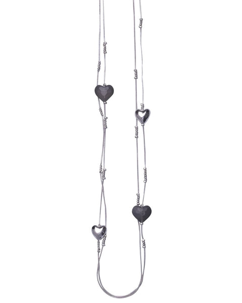 Rachel Long Silver Hearts Necklace