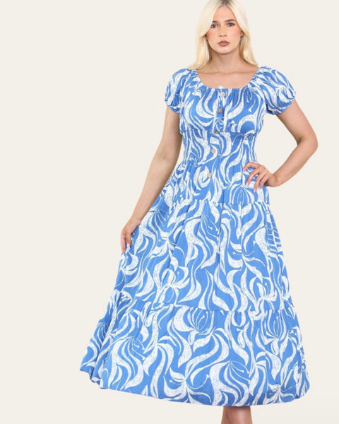 Paula Printed Maxi Dress in Blue (8-18)