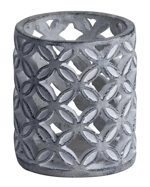 Geneva Small Geometric Stone Candle Holder in Grey