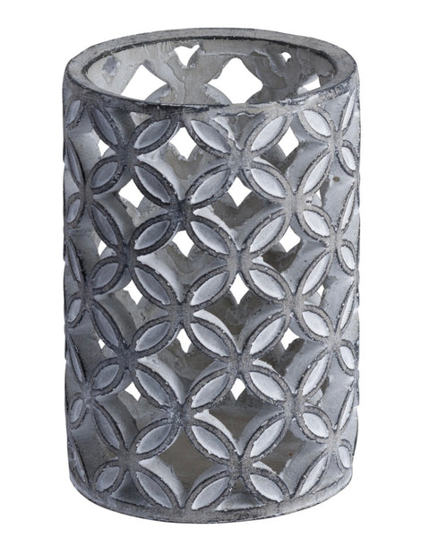 Geneva Large Geometric Stone Candle Holder in Grey
