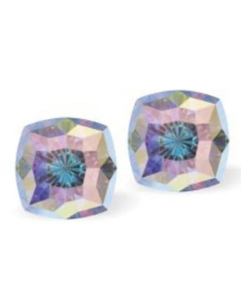 AB Mystic Square Crystal Sterling Silver Stud Earrings