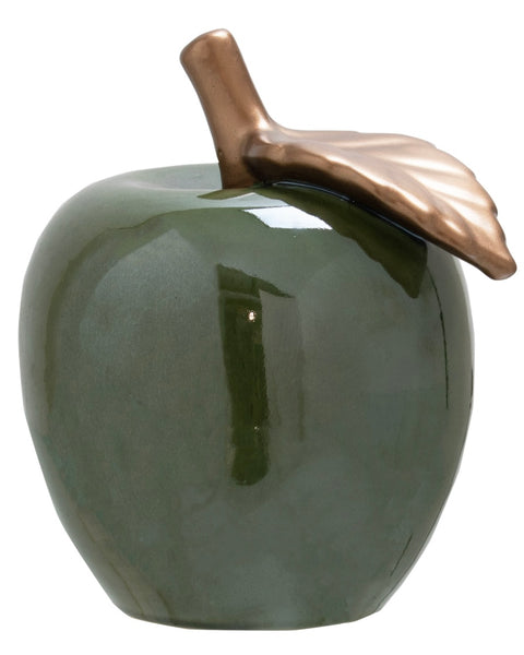 Langley Large Ceramic Apple Ornament in Green