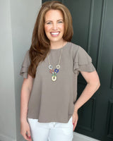Hillary Short Sleeve Necklace Top in Taupe (8-16)