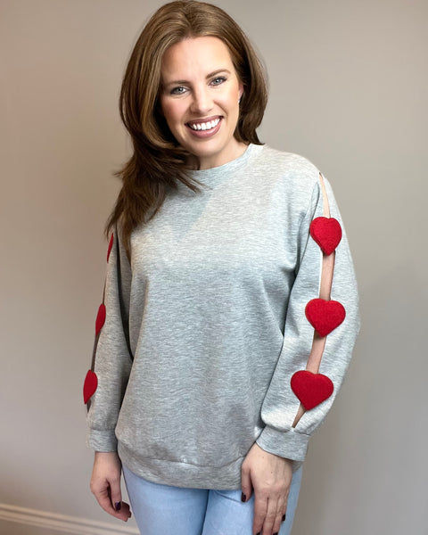 Love Heart Sleeve Sweat Top in Grey (8-16)