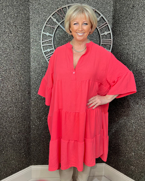 Tilly Tunic Dress in Coral (Size 16-24)