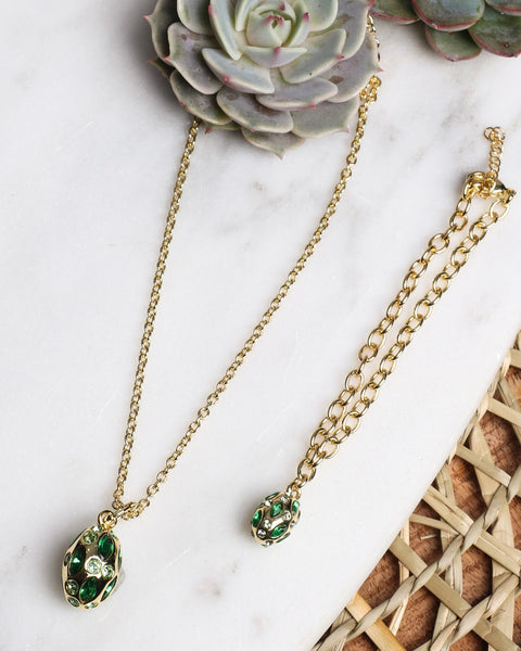 Faberge Egg Crystal 14K Gold Plated Bracelet in Green