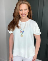 Hillary Short Sleeve Necklace Top in White (8-16)