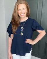 Hillary Short Sleeve Necklace Top in Navy (8-16)