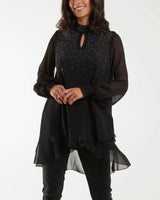 Jennifer Sparkly Keyhole Tunic Top in Black (8-22)