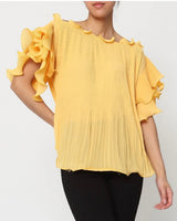 Abigail Pleated Frill Top in Yellow (8 - 18)