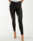 Mandy Mid Rise Faux Leather Jeans in Black (Sizes 10-16)