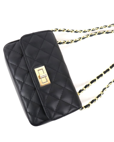 Clara Quilted Leather Bag in Black