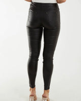 Mandy Mid Rise Faux Leather Jeans in Black (Sizes 10-16)