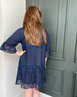 Lily Lace Short Sleeve Dress in Navy (8-16)
