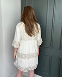Lily Lace Short Sleeve Dress in Beige (8-16)