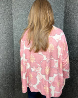 Ava Oversized Floral Fine Knit Top in Pink (10-22)