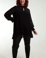 Jennifer Sparkly Keyhole Tunic Top in Black (8-22)