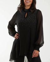 Jennifer Sparkly Keyhole Tunic Top in Black (8-22)