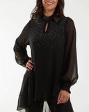 Jennifer Sparkly Keyhole Tunic Top in Black (8-22)