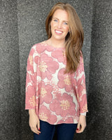 Ava Oversized Floral Fine Knit Top in Pink (10-22)