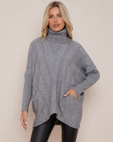 Diana Diagonal Stripe Roll Neck Jumper in Grey (Size 10-20)