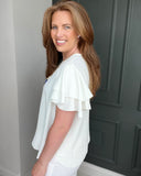 Hillary Short Sleeve Necklace Top in White (8-16)