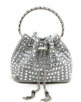 Diamante Drawstring Hand Bag in Silver