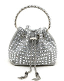 Diamante Drawstring Hand Bag in Silver