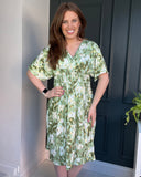 Marcia Printed Short Sleeve Midi Dress in Green (8-20)