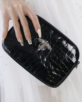 Bee Detail Leather Crossbody Bag in Black