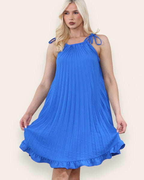 Laura Pleated Dress in Blue (8-18)