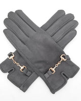 Bertie Buckle Detail Faux Suede Gloves in Grey
