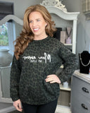 Leanne Leopard Print Sweat Top in Khaki Green (10-16)