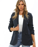 Rachel Rouched Sleeve Blazer Jacket in Navy (10-22)