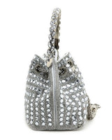 Diamante Drawstring Hand Bag in Silver