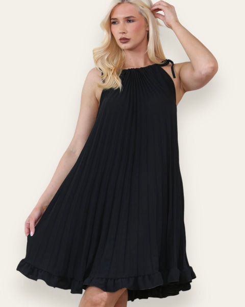 Laura Pleated Dress in Black (8-18)