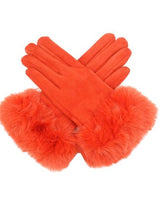 Felix Faux Suede Gloves with Faux Fur in Orange