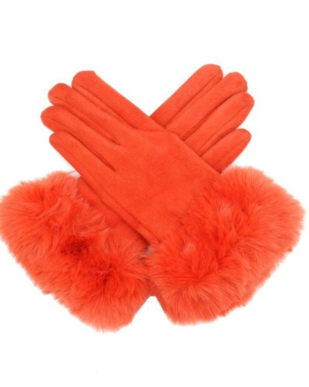 Felix Faux Suede Gloves with Faux Fur in Orange