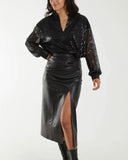 Georgia Sequin Top in Black (Sizes 8-20)