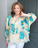 Amelia Floral Top in Blue (10-18)