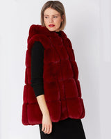 Pre order - Lily Faux Fur Hooded Swing Gilet in Dark Red (10-18)