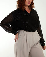 Georgia Sequin Top in Black (Sizes 8-20)