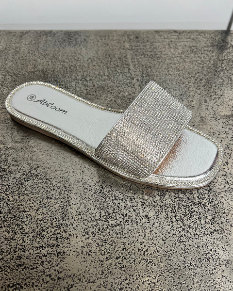 Alice Sparkly Slip on Sandals in Silver