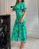 Melanie Floral Dress in Blue/Green size 8