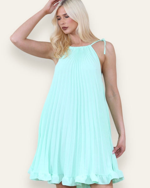 Laura Pleated Dress in Mint Green (8-18)