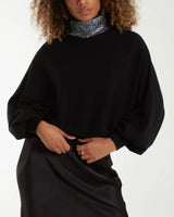 Daphne Diamante Collar Batwing Jumper in Black (10-16)