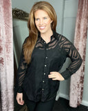 Sophia Sheer Patterned Shirt in Black (10-18)