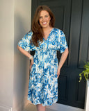 Marcia Printed Short Sleeve Midi Dress in Blue (8-20)